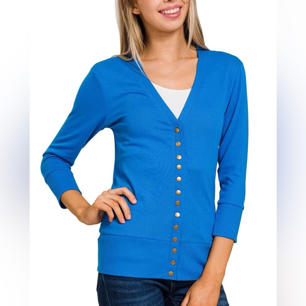 Women's Blue Button-Up Sweater